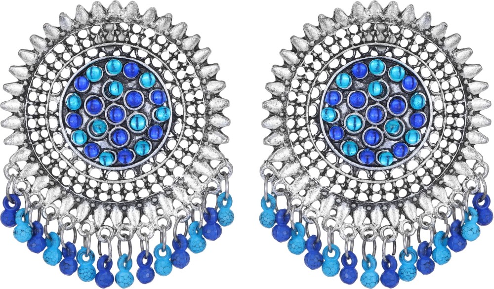 Shreyadzines Traditional Oxidized Silver Exclusive Design CZ Stone Big Studs Jhumka Jhumki Earrings for Women and Girls Alloy Stud Earring