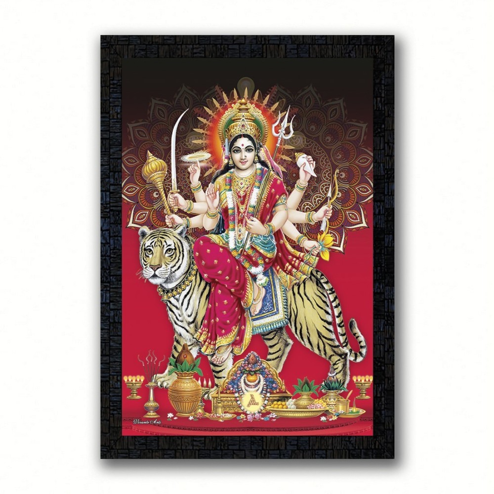 Poster N Frames UV Textured Decorative Art Print of Maa Durga or Nav Durga with wooden synthetic frame Painting Size 14 x 20 inch Digital Reprint 20 inch x 14 inch Painting