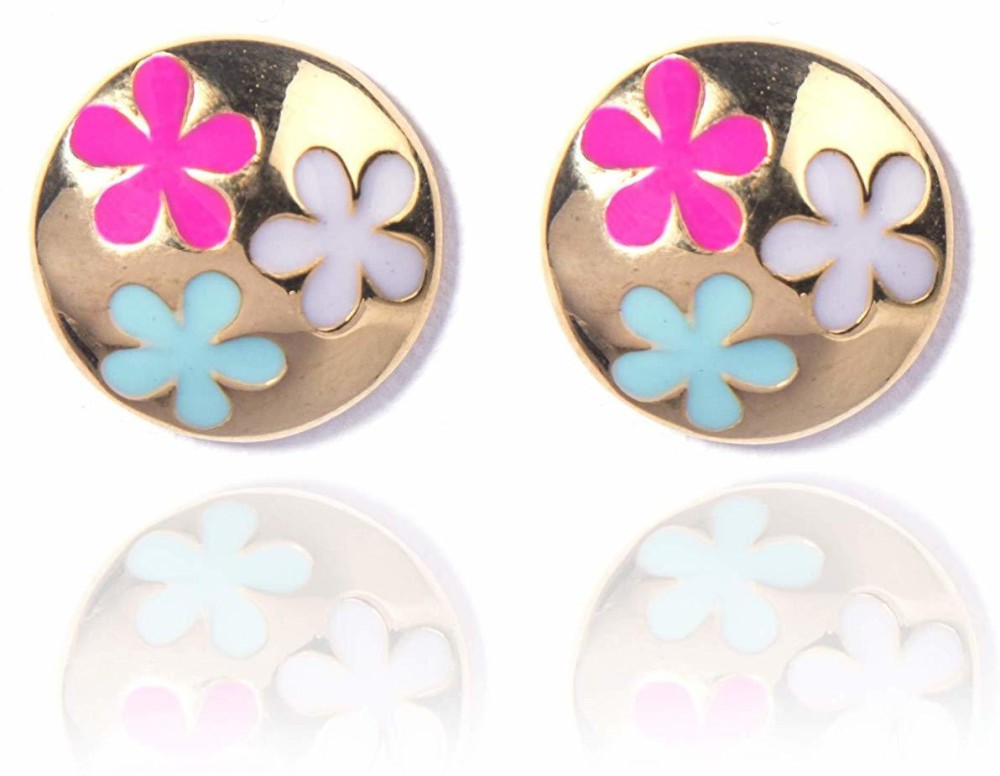 Gempro Gempro Blue White Pink Spring Flower Enamel Stud Earring for Women Brass Drops & Danglers