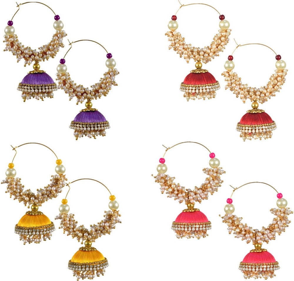 DarkLady COMBO OF 4 Lastest Design Fashion Earrings Jhumka For Women & Girls Silk Dori Earring Set, Hoop Earring, Jhumki Earring