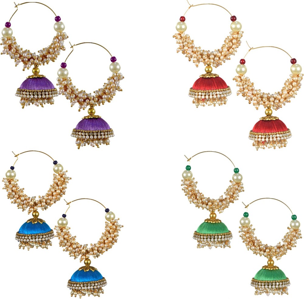 DarkLady COMBO OF 4 Lastest Design Fashion Earrings Jhumka For Women & Girls Silk Dori Earring Set, Hoop Earring, Jhumki Earring