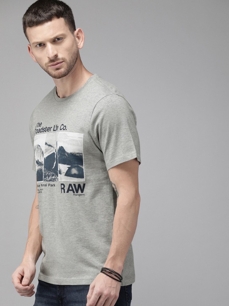 Roadster Printed Men Round Neck Grey T-Shirt