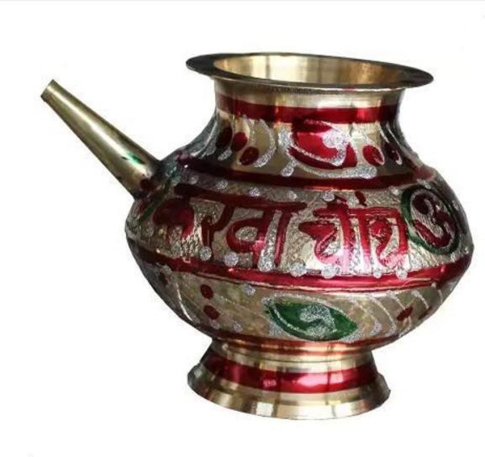 salvusappsolutions Decorated Handmade Pooja Golden Karwa/Karwa Chauth Lota Brass Kalash