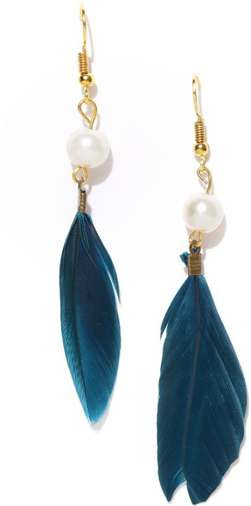 Oomph Peacock Blue Minimal Feather Fashion Beads, Crystal Alloy, Zinc, Metal Drops & Danglers
