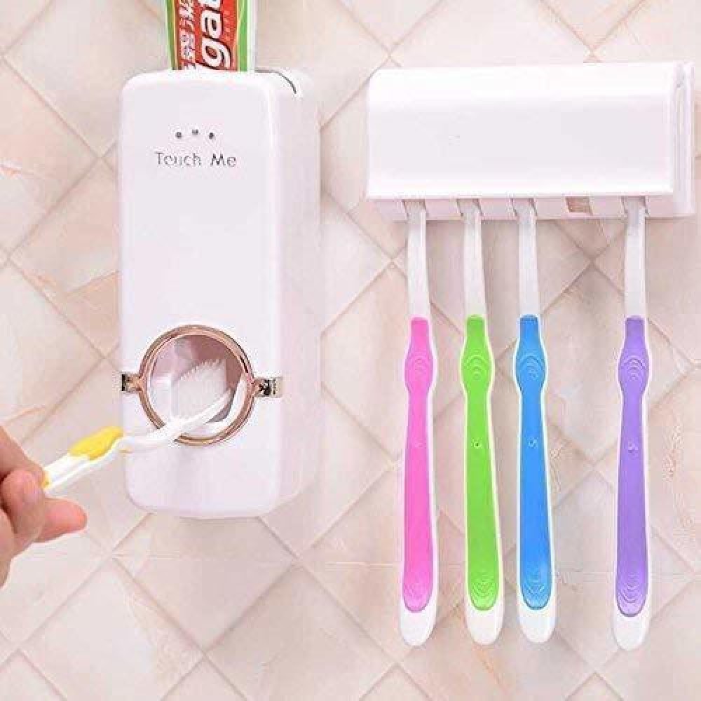 Shopper52 Automatic Toothpaste Dispenser with Tooth Brush Holder for Home and Bathroom Acessories Plastic Toothbrush Holder