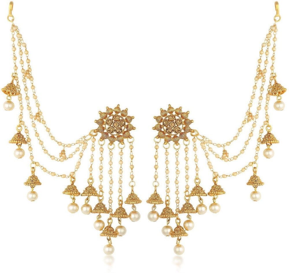 Sukkhi Bahubali Flower Designer Gold Plated Long Chain for Women Pearl Alloy Jhumki Earring