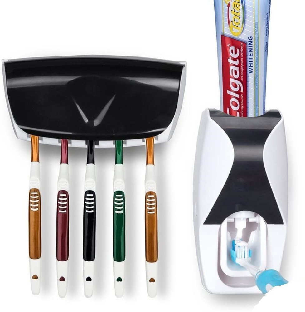 SEASPIRIT Automatic Toothpaste Dispenser with Tooth Brush Holder for Home and Bathroom Acessories Plastic Toothbrush Holder Plastic Toothbrush Holder (Multicolor, Wall Mount) Plastic Toothbrush Holder