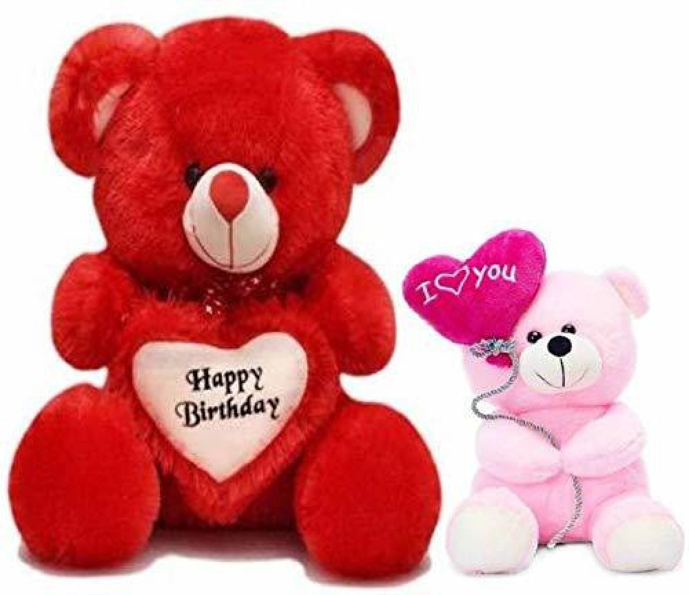 Bigstep 2 Feet Cute Red Teddy Bear with Happy Birthday Heart & 24Cm Cute Pink I Love You Balloon Teddy Bear  - 49 cm