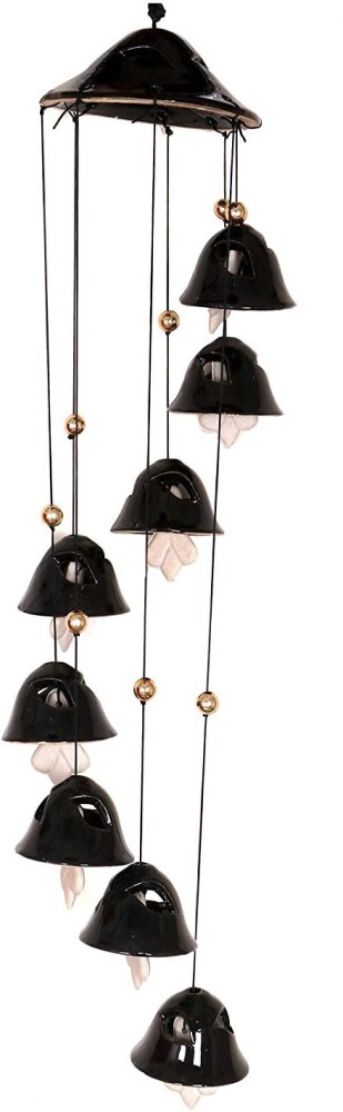 Bright Shop Black Ceramic 8 Bells Windchime| Decorative Hanging Windchime For Home & Balcony With Melodious Sound For Love| Made By Village Skilled Artisans (Black , 25.5 INCH). Ceramic Windchime