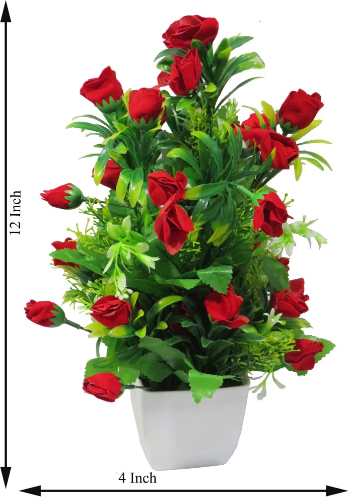 EMani Red Rose Artificial Flower  with Pot