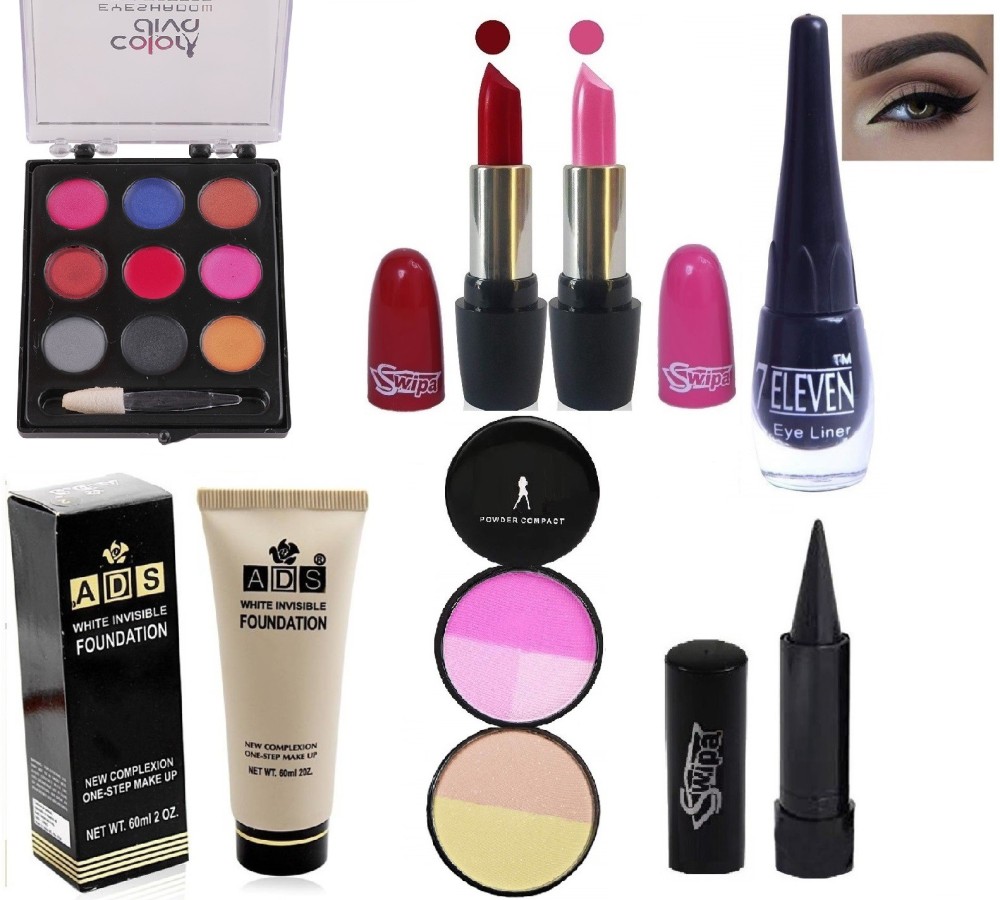 ads Foundation+Kajal+Eyeliner+Multi Compact+Eyeshadow+PinkRed Lipstick-235