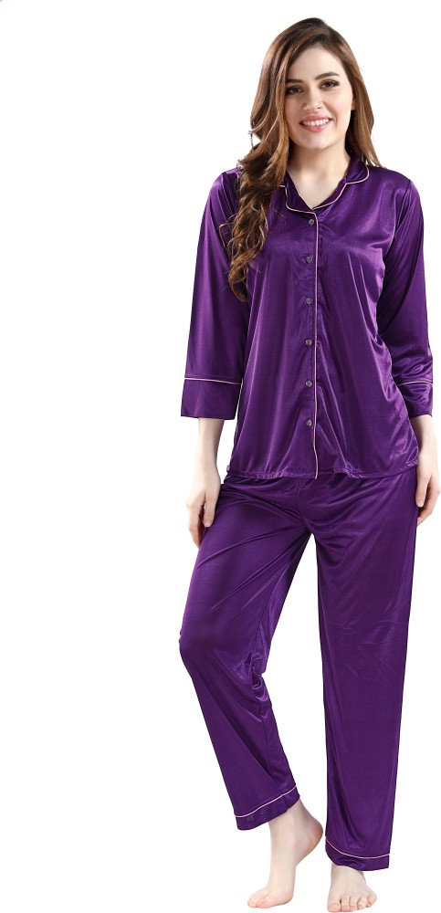 AV2 Women Solid Purple Shirt & Pyjama set