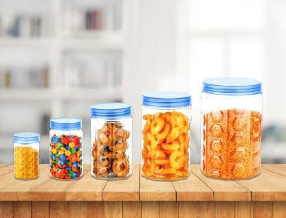 Darkline Hexa Modular Kitchen Containers Jars Set Of 5  - 250 ml, 300 ml, 650 ml, 1200 ml, 2000 ml Plastic Grocery Container