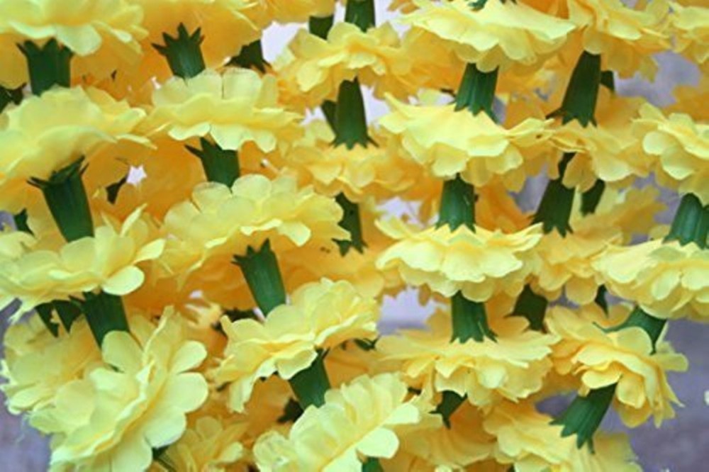 S K Bright 5 Feet Long Strands Yellow Marigold Garlands, Flower Garland, Indian Wedding Flowers, Diwali Marigold, Set Of 5 Yellow Marigold Artificial Flower