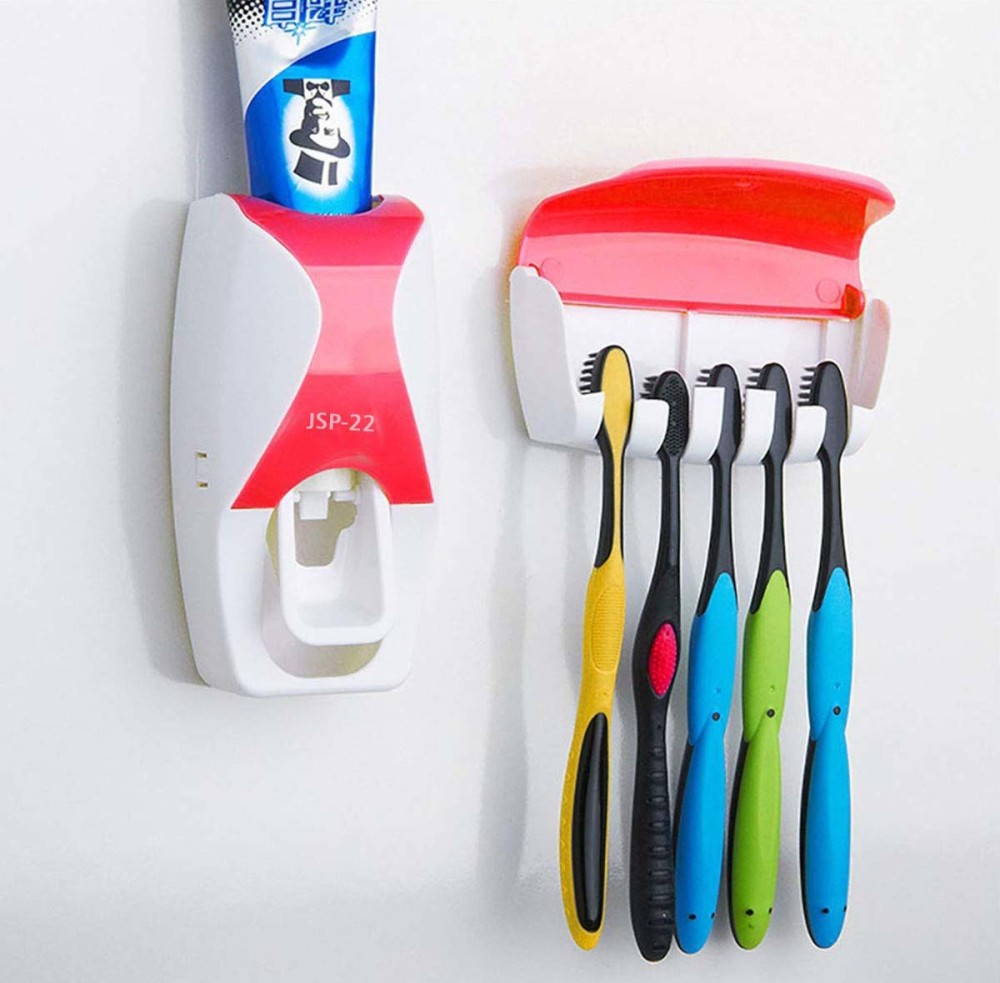 Cierie Wall Mounted Toothbrushholder With Tooth Paste Dispenser Stand Plastic Toothbrush Holder