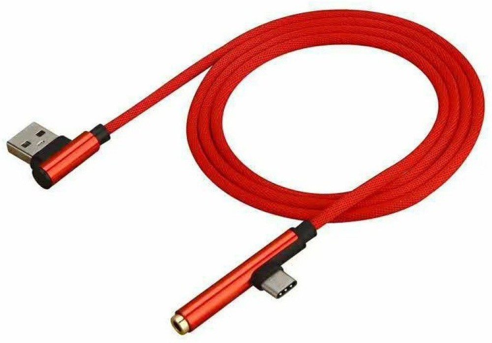 De-TechInn Red Nylon Braided (1 Meter) USB 3.1 Type-C Male To USB 2.0 Male And 3.5mm Aux Stereo Female Earphone Noise Cancelling Headphones Audio Jack Listening Music Converter Connector Splitter Adaptor Long Cable Cord Phone Converter