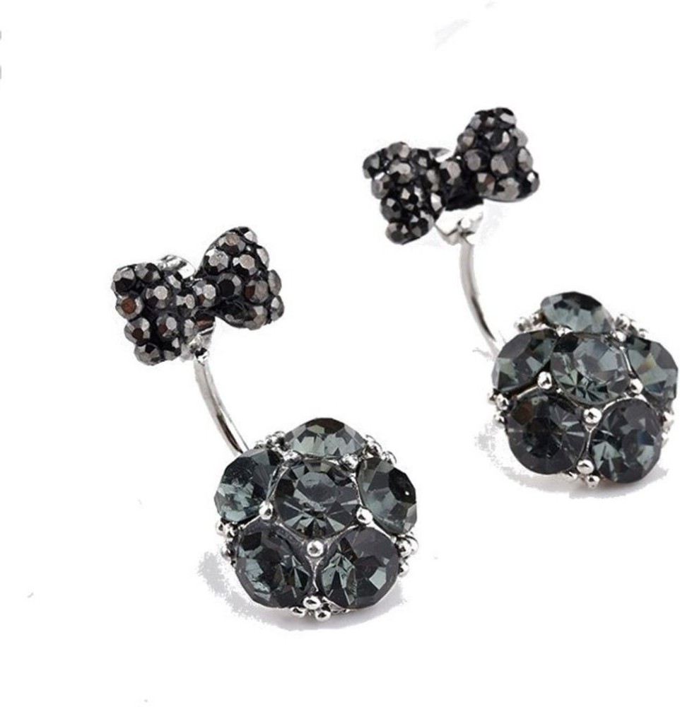 Oomph Black Crystal Floral Ear Jacket Drop Fashion Beads, Crystal Zinc, Alloy, Metal Drops & Danglers