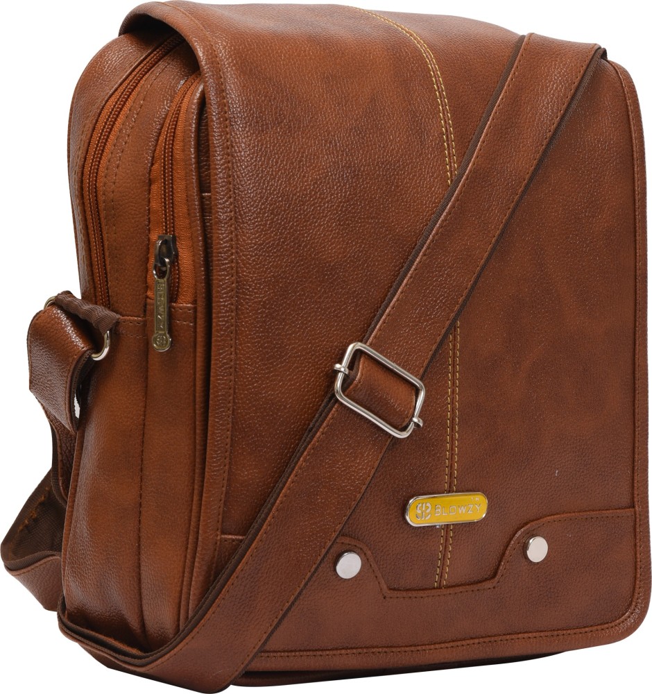 Blowzy Bags Tan Sling Bag Travel Business Messenger Crossbody Small Bag Men Casual Zipper Shoulder Sling Handbag