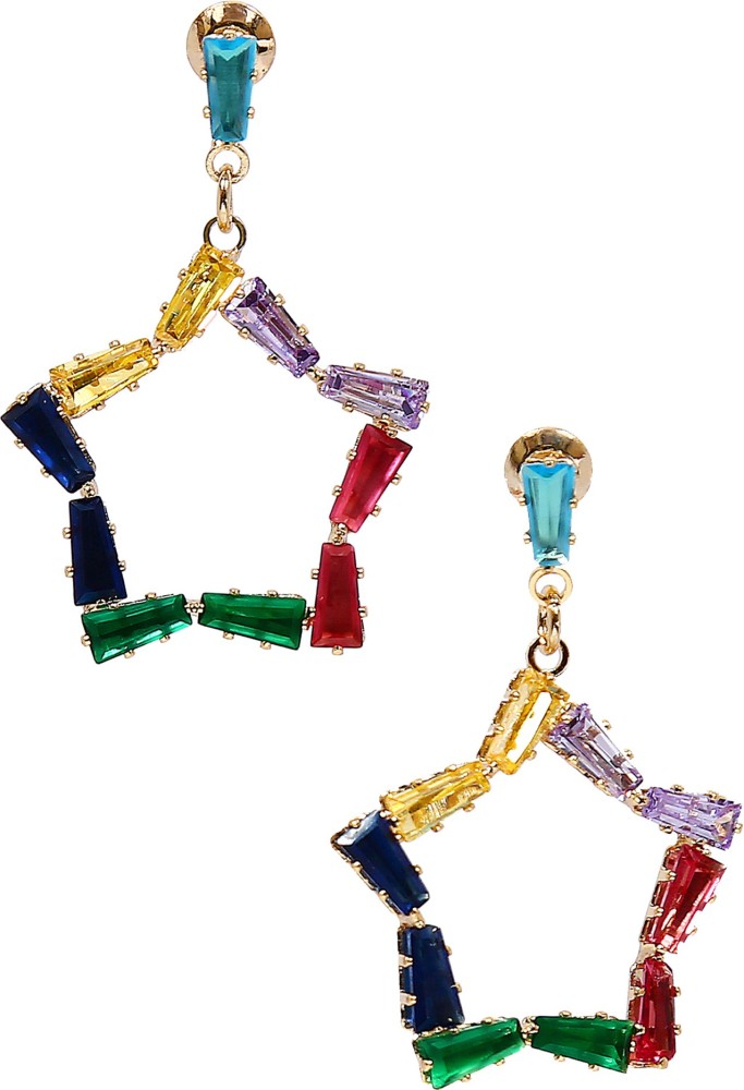 CRUNCHY FASHION Crunchy Fashion Multicolored Swiss Zircon/Ad studded Premium Dangle Earrings Alloy Drops & Danglers