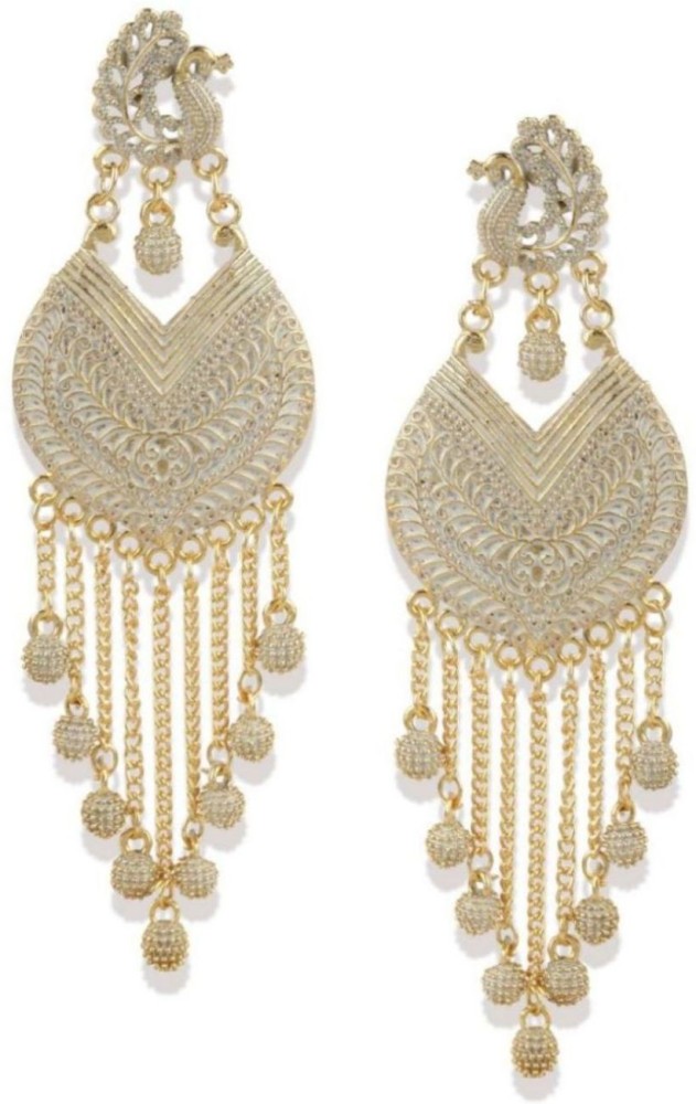 JEWELS GURU Exclusive Gold Plated Enamelled Tasselled Drop Earrings For Women And Girls Cubic Zirconia, Beads Alloy Drops & Danglers