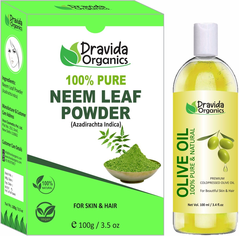 Dravida Organics Neem Powder and Extra Virgin Olive Oil For perfect Glowing Skin