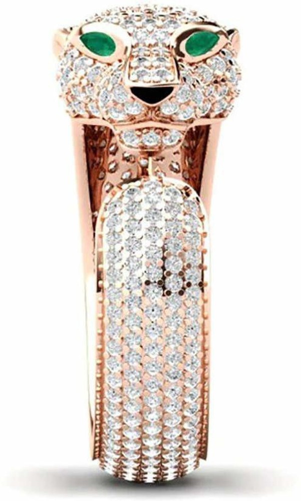 Deevam Designer Leopard Swarovski Crystals Metallic Plated Brass Ring for Men & Women Stainless Steel Swarovski Crystal Ring