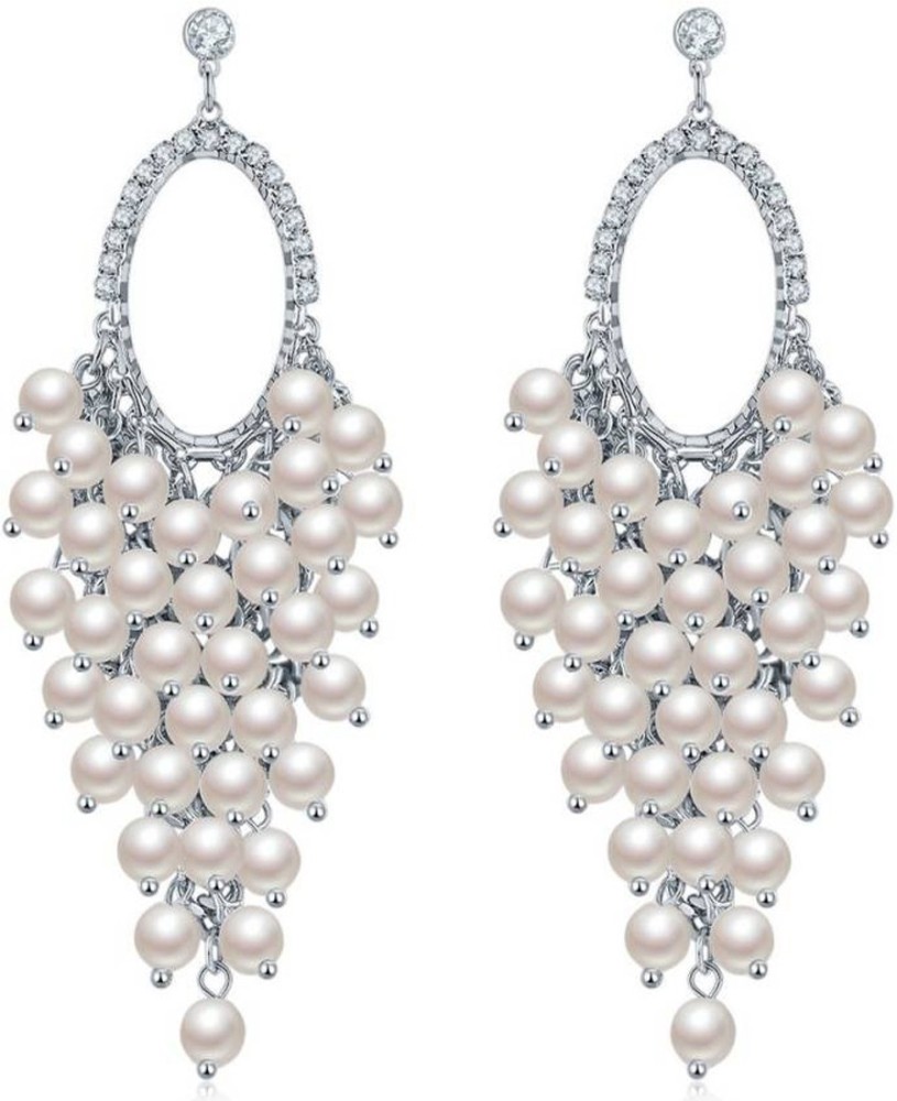 Divastri Pretty Lady Adorable White Pearl Stylish Danglers Earrings Pearl Crystal Drops & Danglers