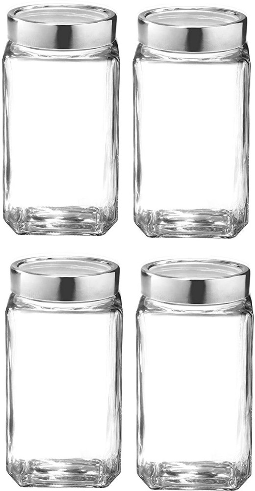 TREO Cube Storage Glass Jar, Set of 4, 1000 ml Each, Transparent  - 1000 ml Glass Utility Container