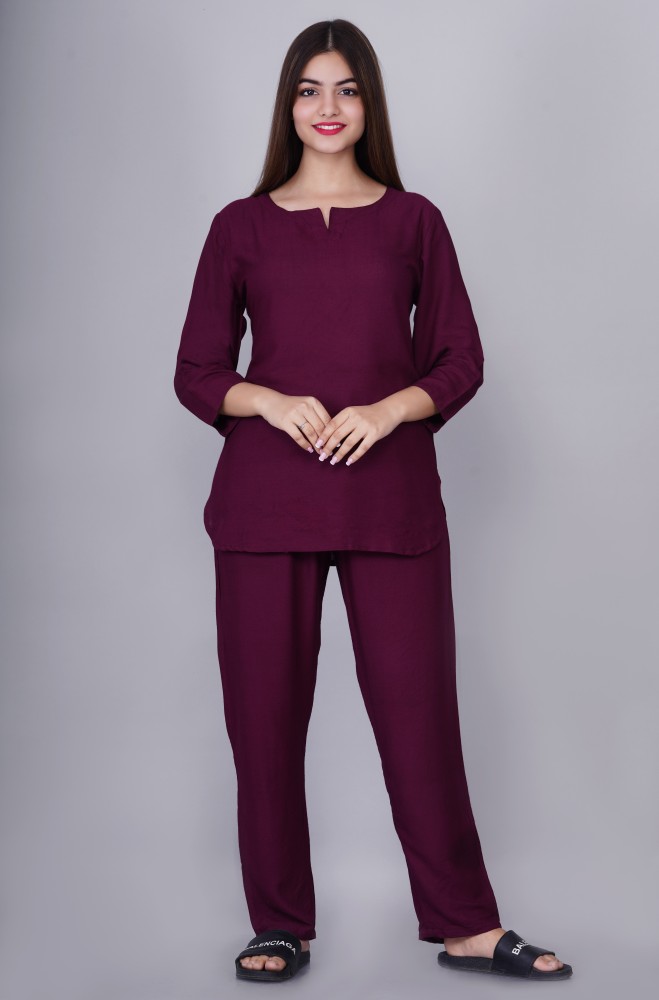 Bachuu Women Solid Purple Night Suit Set
