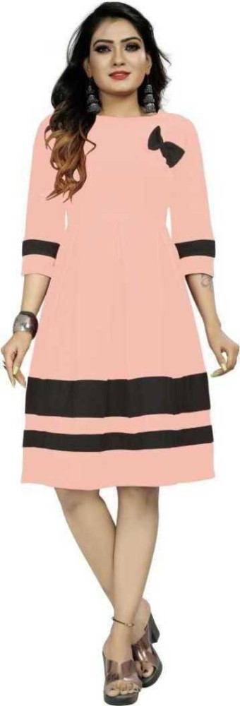 FIBREZA Women Fit and Flare Pink Dress