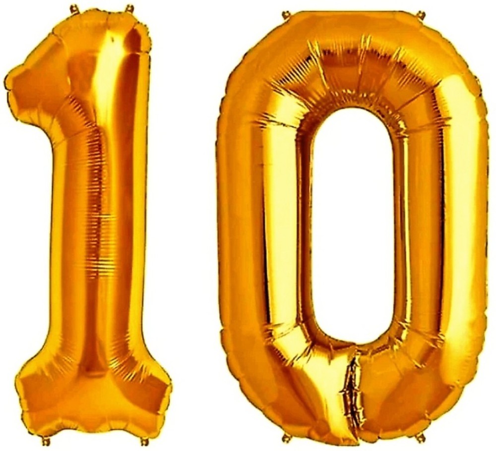 sehgal Solid Golden '10' (Ten) Number/Digit/Numerical Foil Balloon Airwalker