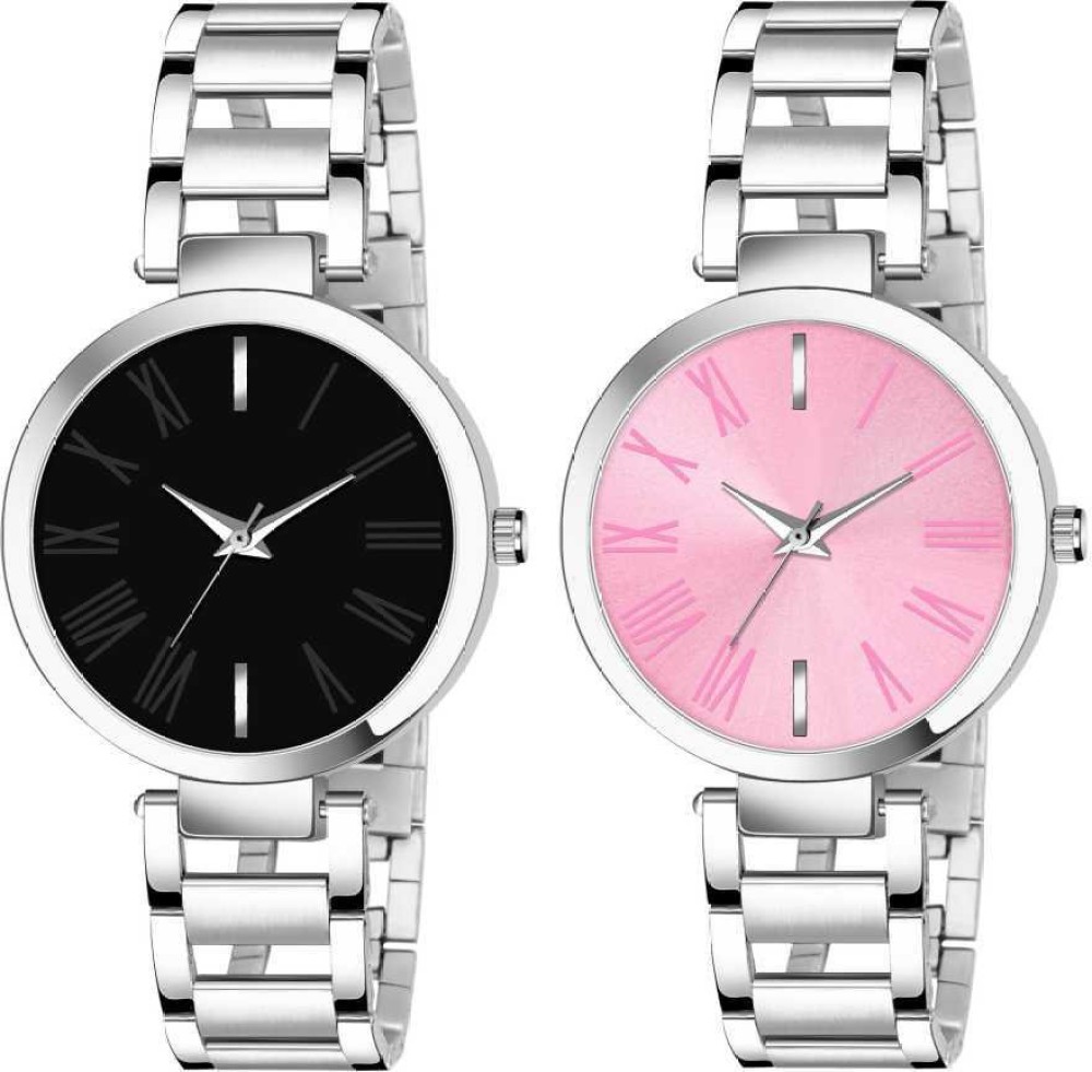 Ismart Combo Pack Of Two Black and Pink Dial Girls Analog Watch  - For Women