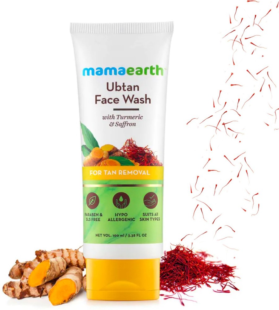 MamaEarth Ubtan Natural  for Dry Skin with Turmeric & Saffron for Tan removal and Skin brightning 100 ml - SLS & Paraben Free Face Wash