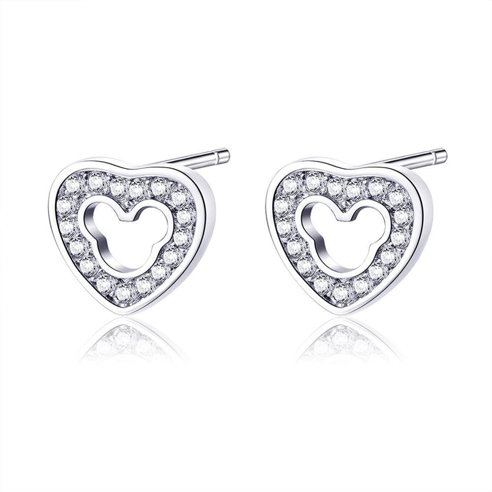 Nilu's Collection Cute Simple Design Cubic Zirconia Heart-shaped Hollow Mickey Mouse Stud Earrings for Women/Girls Zircon Alloy Stud Earring