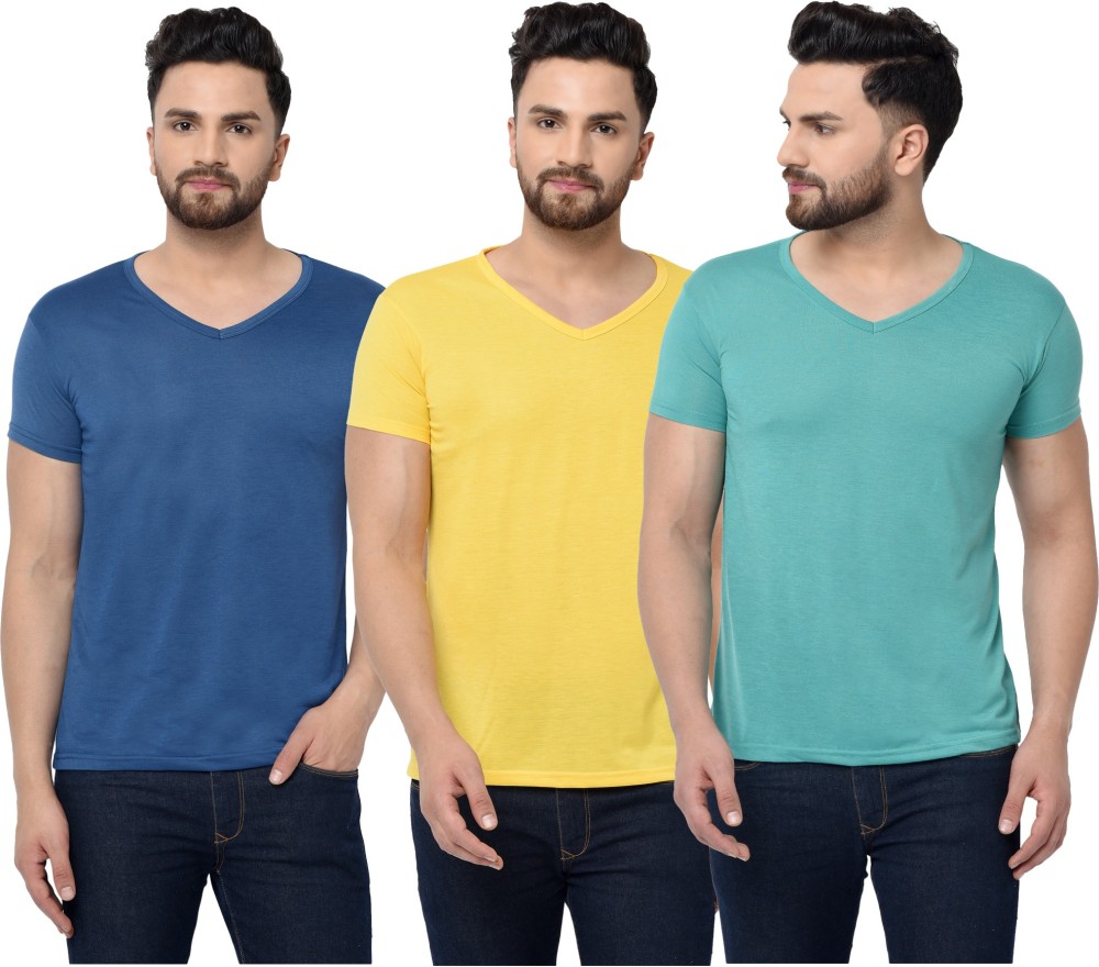 Jaskart Solid Men V Neck Multicolor T-Shirt