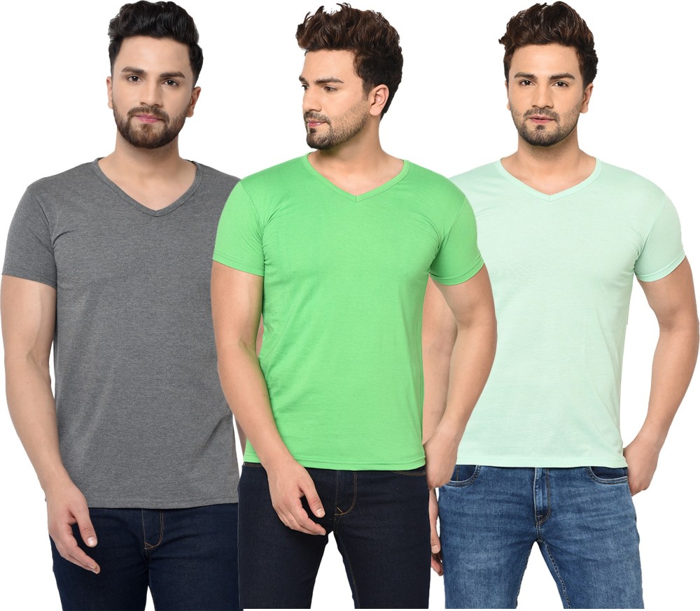 Jaskart Solid Men V Neck Multicolor T-Shirt