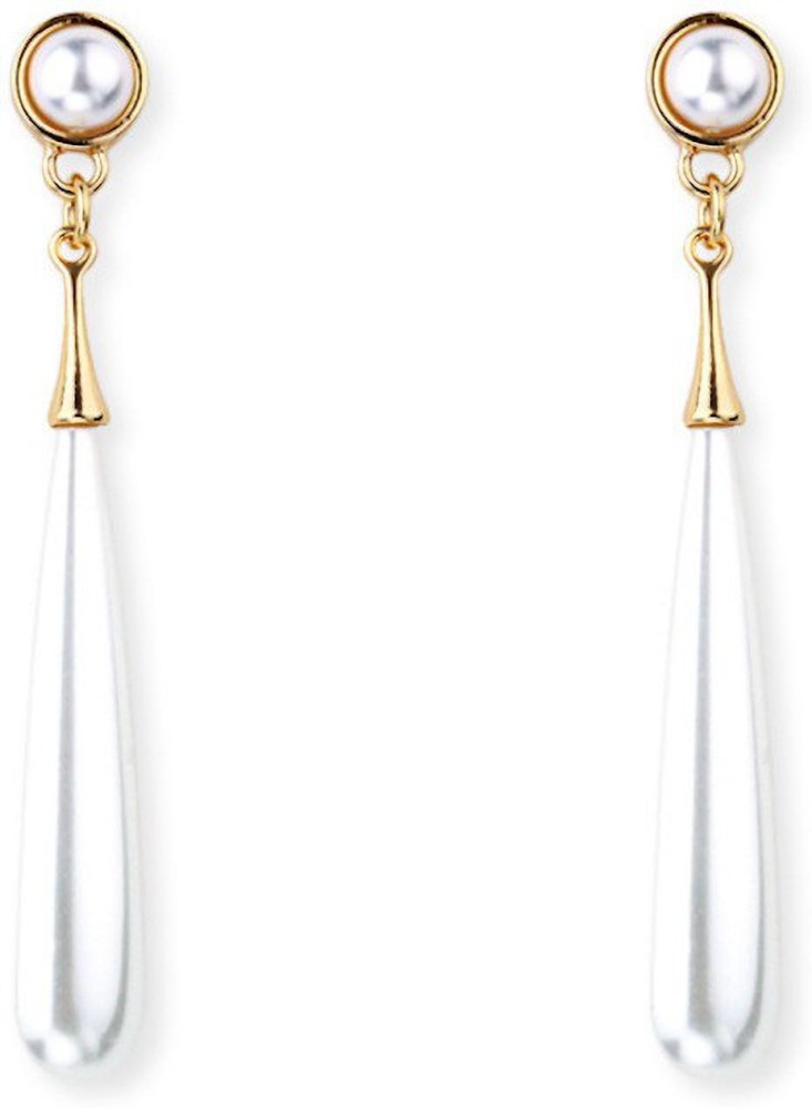 Nilu's Collection Gold Plated Water Drop Long Pearl Earrings for Girls and Women Pearl Brass Drops & Danglers