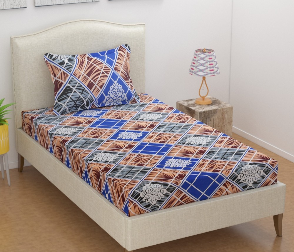 BEING CREATION 125 TC Cotton Single Abstract Flat Bedsheet