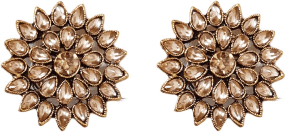 Afreen Golden kundan round shaped western traditional Earrings For Women metal earrings Metal Stud Earring