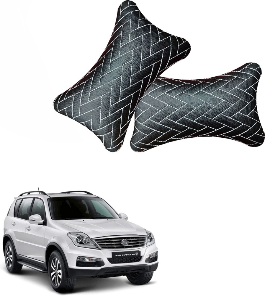NIKROKZ Black Leatherite Car Pillow Cushion for Mahindra