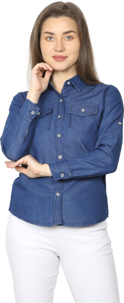 GSA MALL Women Self Design Casual Dark Blue Shirt