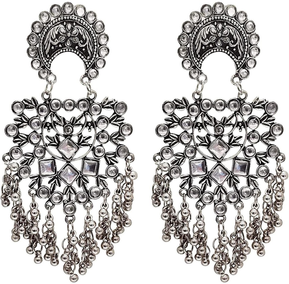 Aarohi Aarohi Jewells Traditional Silver Oxidised Antique Stylish Designer Afghani Big Dangle Drop earings for Women & Girls AE10-030 Alloy, Crystal Jhumki Earring, Drops & Danglers