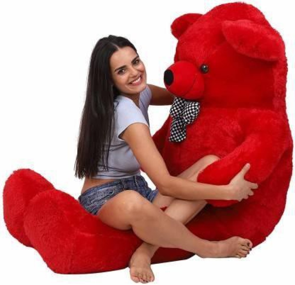 AK TOYS Soft push fabric teddy bear with birthday balloon and fully embroidery work 24 CM gift for birthday return gifting birthday boy baby sister lover wife girlfriend 91cm (red) 3 feet  - 15 cm