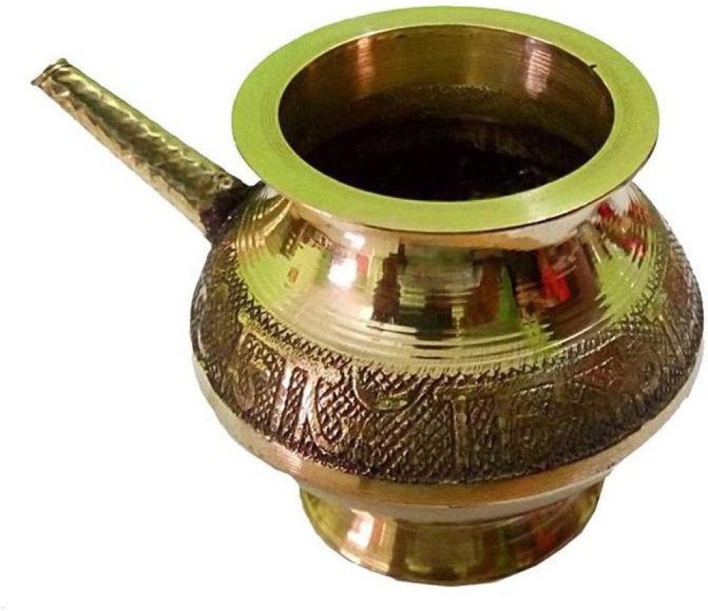 salvusappsolutions Brass Decorated Handmade Pooja Golden Karwa for Karwachauth, 3 Inches Brass Kalash