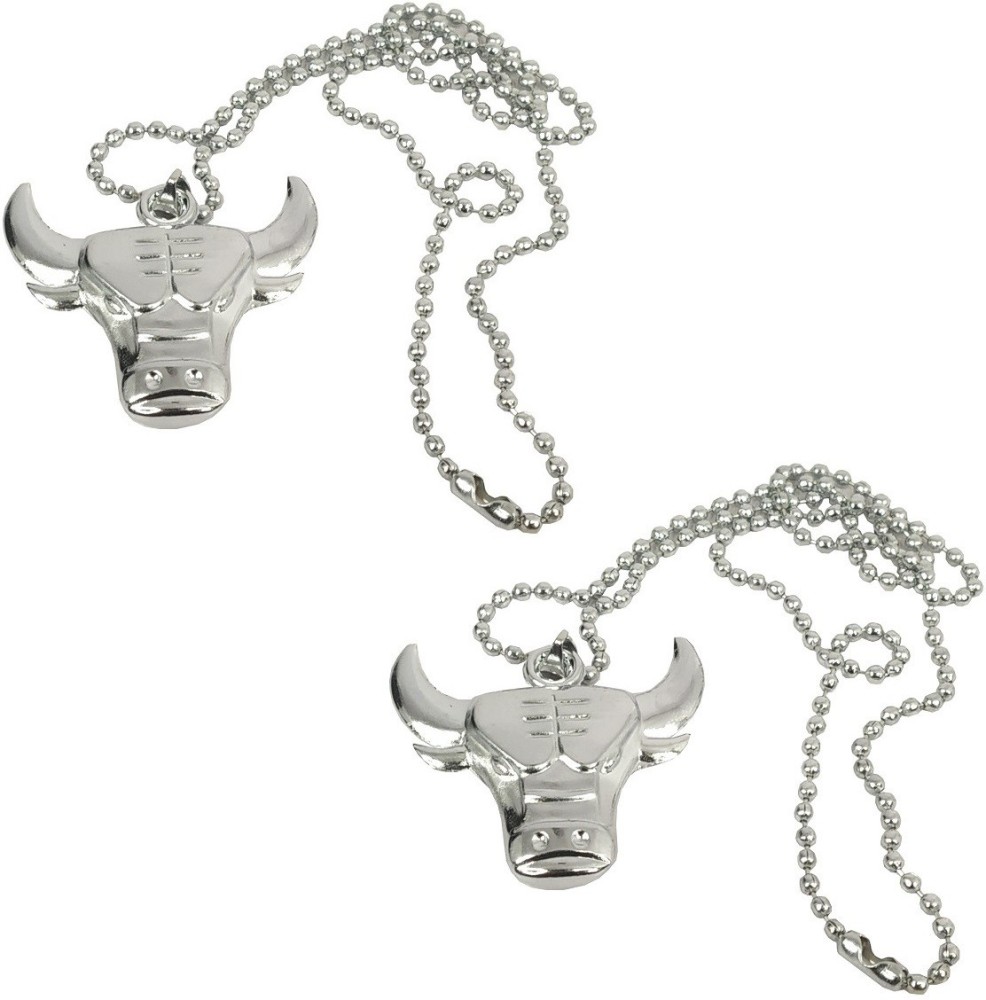 Airtick Set Of 2 Silver Beautiful Fashion Raging Bull Design Locket Pendant Necklace Stainless Steel