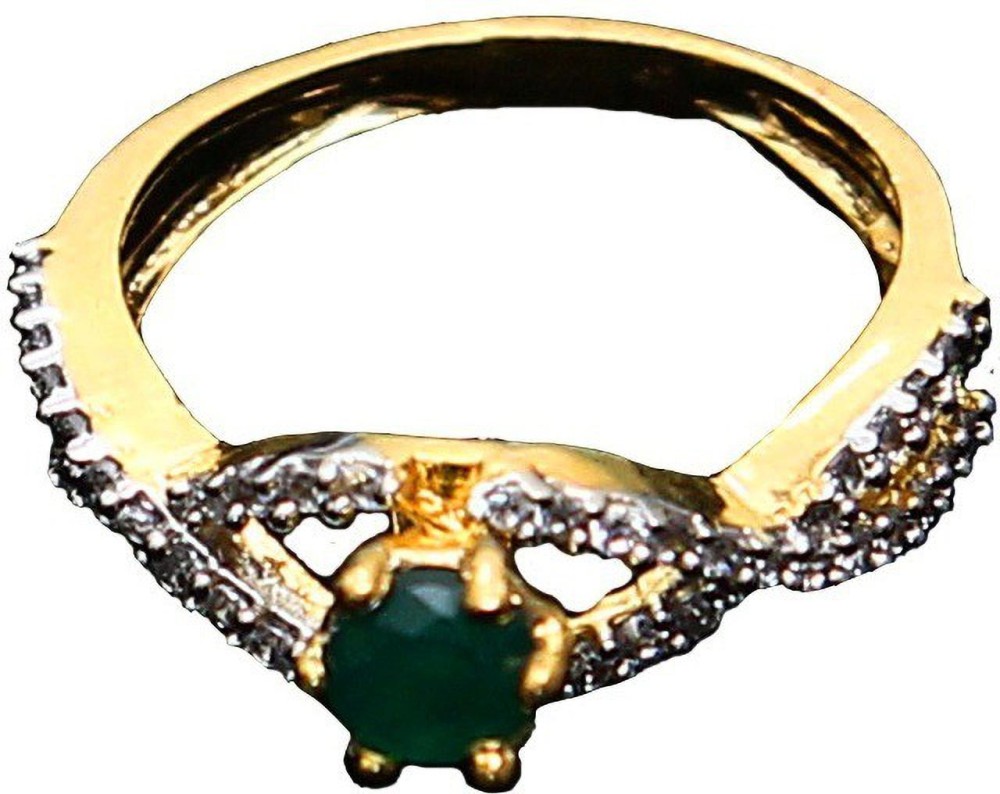 Gemsonclick Jewelry Latest Design Cocktail Ring Round Emerald,Cubic Zircon Green-White Intricately Handcrafted in 18K Gold Plated Designer Jewellery for Girls Ladies Women MVR 48-GREEN Copper Cubic Zirconia Gold Plated Ring