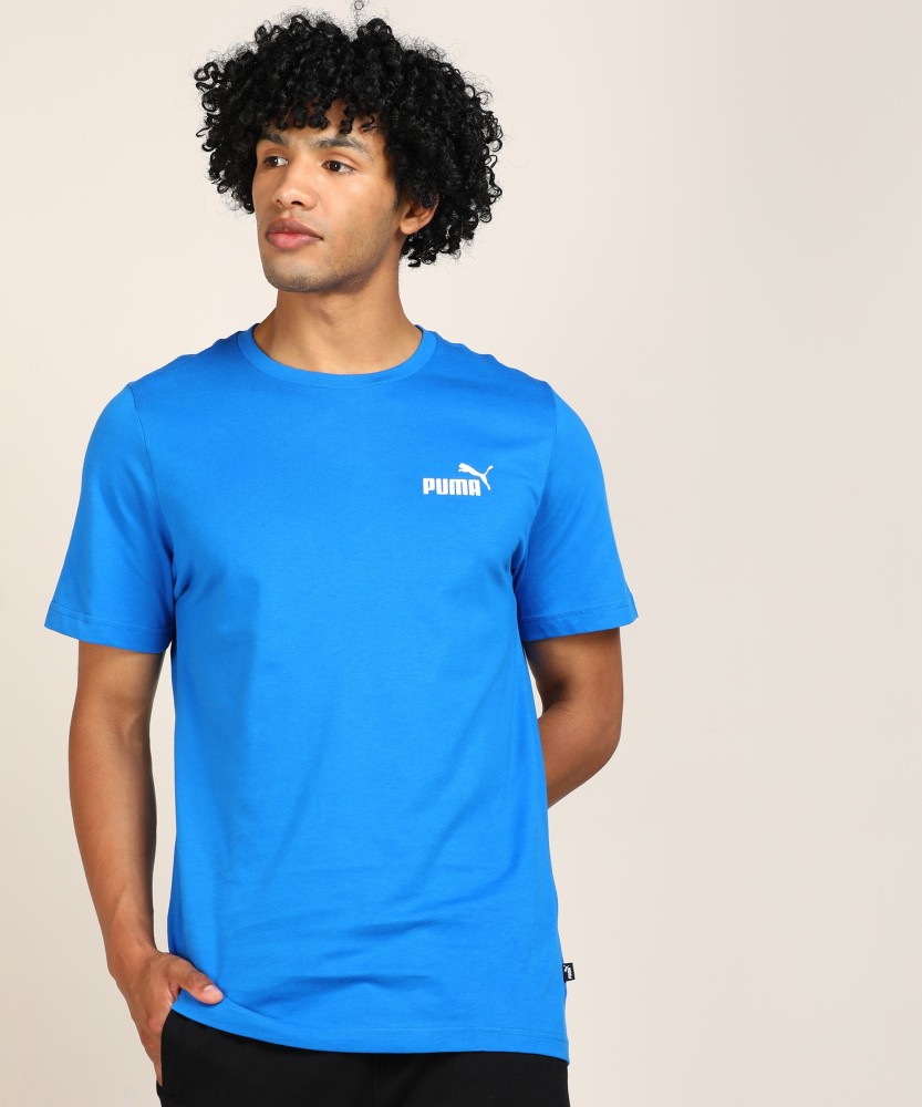PUMA Solid Men Round Neck Blue T-Shirt