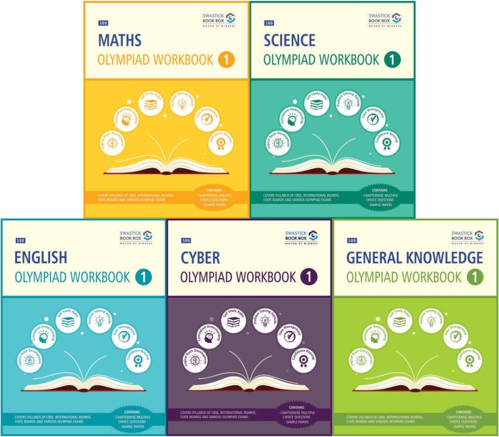 SBB Maths, Science, Cyber, English & GK Olympiad Workbook Combo - Class 1