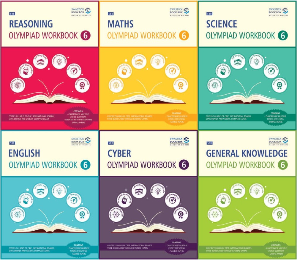 SBB Reasoning, Maths, Science, Cyber, English & GK Olympiad Workbook Combo - Class 6