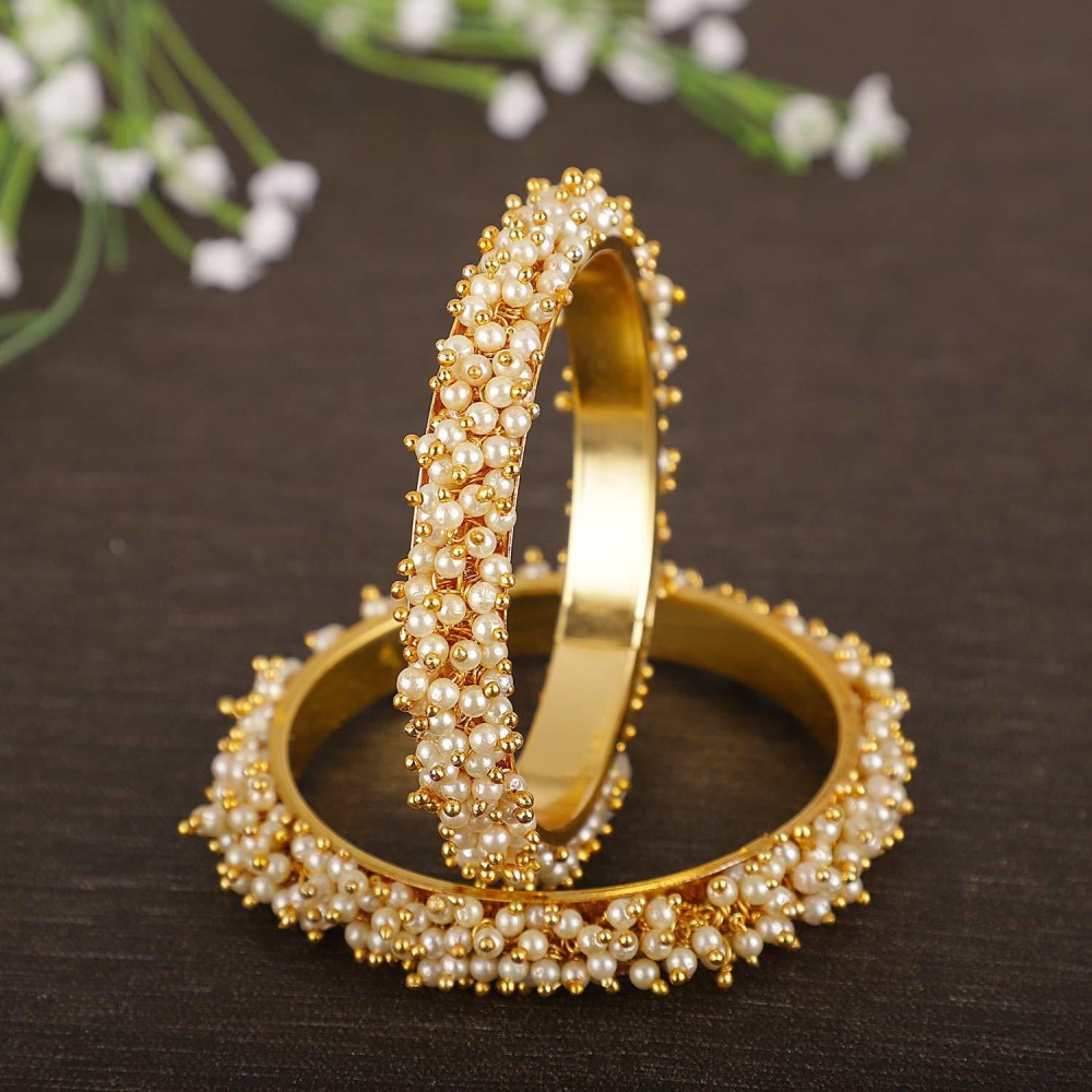 AMACO Brass Pearl Gold-plated Bangle Set